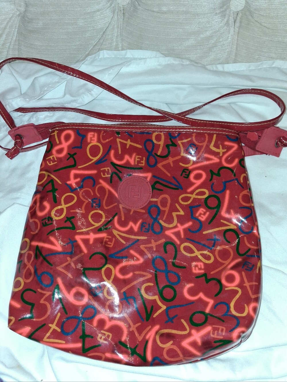 Fendi Red Numbers Graffitti  Patterned Crossbody Bag - Women's Shoulder Bag